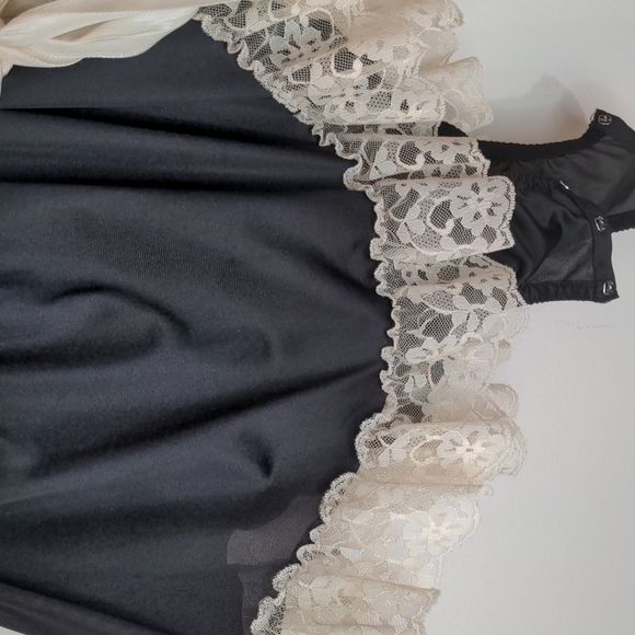 𝅺Vintage Union Ilgwu Teddy Lingerie Flair Lace Ruffle Black - Picture 7 of 10